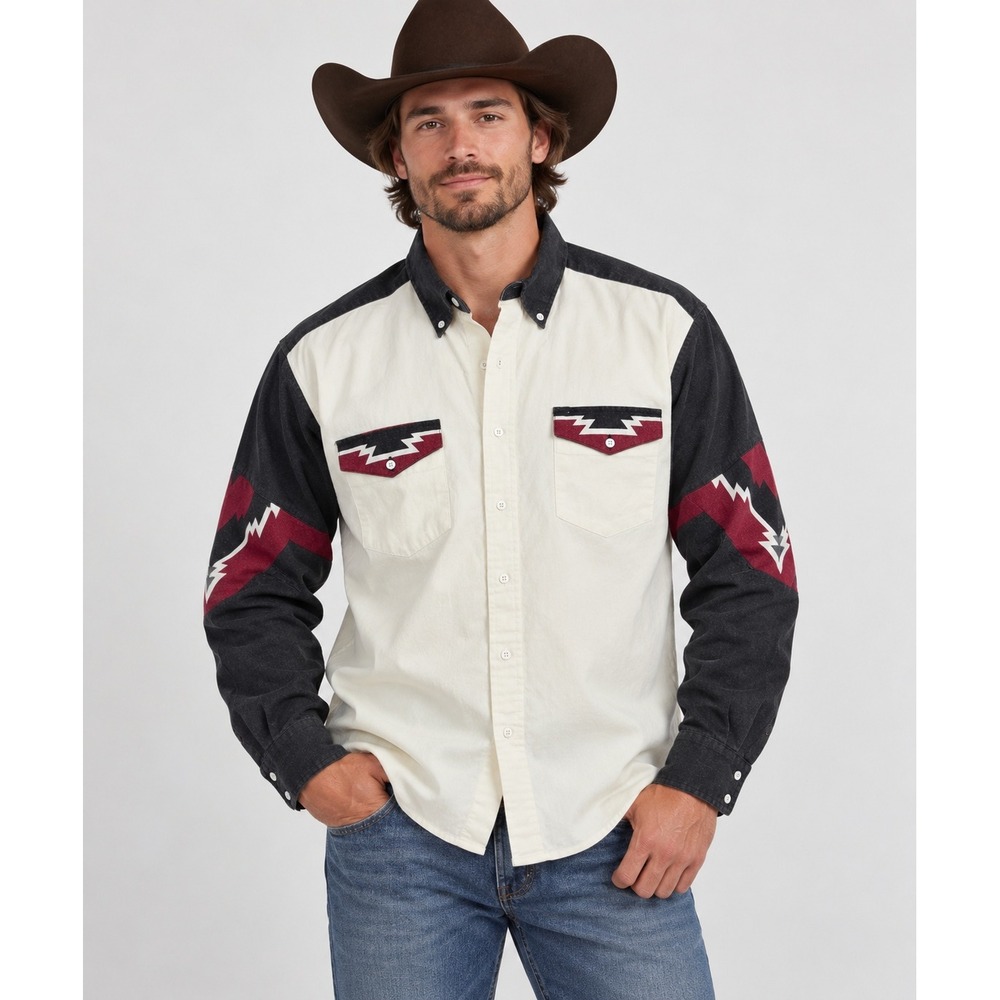 Vintage Cowboys Turtle Association Western Shirt Mens L Southwestern Colorblock